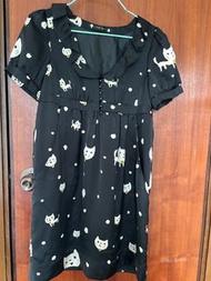 Franche Lippée 經典黑色貓咪雪紡連身裙