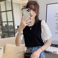 95 Cotton and Lace Puff Sleeve T-Shirt Women 2021 Summer Korean Version Fashionable Round Neck Small Shirt Slimmer Look ins Top