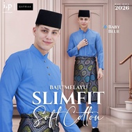 QAYRAA 2026🪔 Baby Blue Baju Melayu Soft Cotton DEWASA Lelaki Slim Fit Cekak Musang Baju Raya Ayah- S