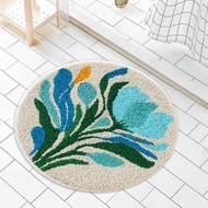 藍色花朵植絨地墊浴室地墊吸水地墊柔軟臥室地墊區域地墊禮品