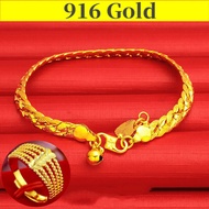 Gold 916 Original Singapore Pure Bangles for Men Gift Set Women Birthday Bracelet for Women Korean Style Set Bracelet Men + Adjustable Ring