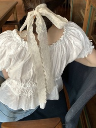 Khăn Choàng Lụa Trắng Kiểu Pháp Cho Nữ Dây Buộc Tóc Mỏng Dài Phụ Kiện Thời Trang Xuân Thu Dây Buộc C