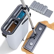 CTIME Floor Mop Set, Mop Set with Bucket with 4 Washable Microfibre Pads, Hands-Free Mop Mop, Cleani