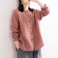 Cotton & Linen Short Sleeve Blouse - Feminine Retro Style | Versatile Loose Fit Shirt for Women
