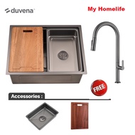 DUVENA DUKS 6047-VBK Undermount Kitchen Multifunctional Sink /  SUS 304 STAINLESS STEEL / Stone Text
