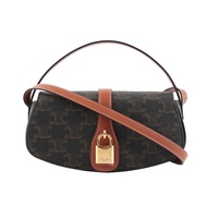 【CELINE】Tabou Triomphe 帆布鎖頭手提肩背二用包(咖啡色)/平行輸入