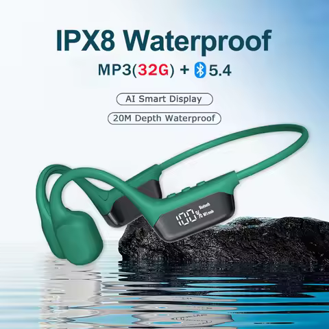 IPX8 Waterproof Bone Conduction Headphones, Open Ear Bluetooth Sport Headphones with 32GB MP3, 72H B