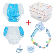 🔥[SPECIAL OFFER]🔥4PCS ABDL Set-printed Adult diapers reusable PVC diaper 2pc+jelly blue adult pacifier+Baby pacifier cha