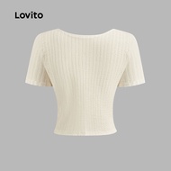 (Trendy) Lovito Casual T-Shirt Plain Lace Up Fake 2 In 1 T-Shirt for Women L123ED158  Lovito T-Shirt