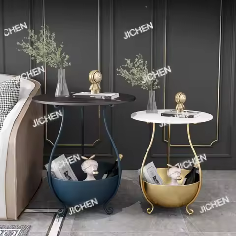 JC Scandinavian Nesting Coffee Table Modern Round Side Table with Storage Space-Saving End Table for