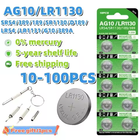 10PCS-100PCS 1.55V AG10 LR54 Button Batteries SR54 389 189 LR1130 SR1130 Round Cell Coin Alkaline Ba