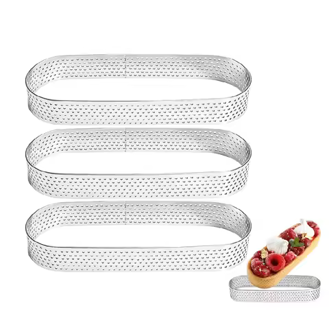 6PCS/8PCS Oval Perforated Tart Rings -Stainless Steel Tart Ring Molds for Professional Pastry Cake M