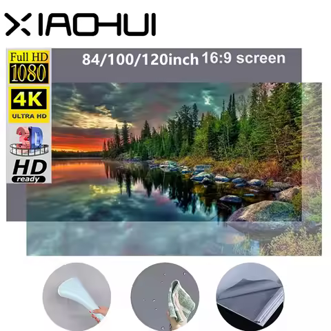 XIAOHUI Anti-light Thick HD Projector Screen 16:9 Home Movie Theater Opaque Foldable Lot 84/100/120 