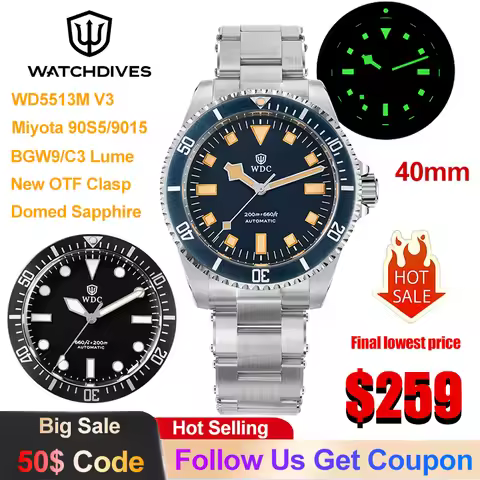 Watchdives WD5513M Men's Watch Miyota 90S5/9015 Automatic Mechanical Movement Sapphire Crystal Luxur