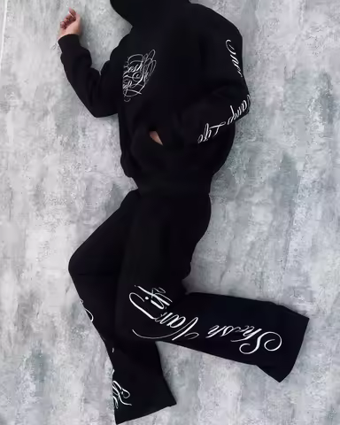 Y2k Men Set Hip Hop Retro Printed American Sportswear Fashion Street Clothing Harajuku Set Winter Ne