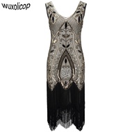 Women 1920s Flapper Dress Art Deco Great Gatsby Dress Vestidos V-Neck Sleeveless Flower Embroidered