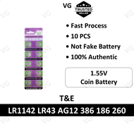 T&E LR1142 AG12 386 LR43 SR1142PW SR43 301 186 CR43 1.55V miniature watch battery batteri jam bateri