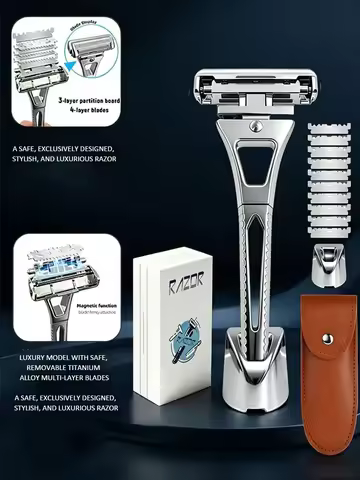 Safety Razor RZACLEA 4-Layer Half-Blade DE Safety Razor | Precision Shave with Magnetic Ease | Luxur