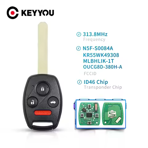 KEYYOU N5F-S0084A 313.8MHz Replacement 3 3+1 4 Buttons Remote Key Fob For Honda Accord Element Pilot