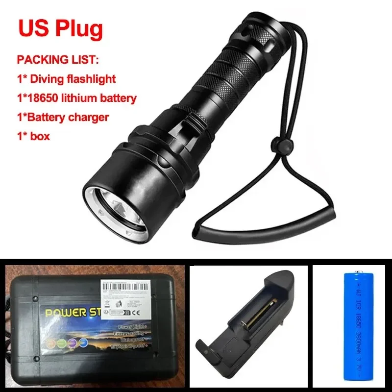 High Power Diving Flashlight IP68 Highest Waterproof Rating Professional Diving Light Powered by 186