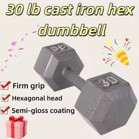 30lb Cast Iron Hex Dumbbell Single - Non-Slip Grip Barbell for Home Gym Strength Training & Workout 