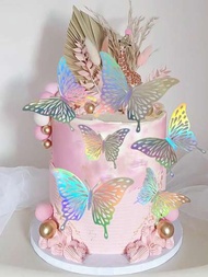 12入組蝴蝶造型蛋糕裝飾,適用於生日、婚禮和情人節