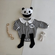 [Uzfkids Baby & Kids] Panda Striped Baby Onesie Male Female Baby Onesie Baby Long-Sleeved Onesie