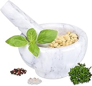 Relaxdays Mortar with Pestle, Spices, Herbs, Polished Stone Marble, HxD: 6.5x11.5cm, Durable, Kitchen, Cook, White/Grey, 6.5 x 11.5 x 11.5 cm