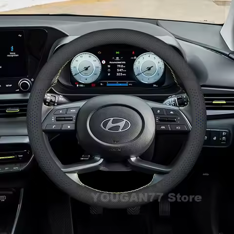 Leather Car Steering Wheel Cover For Hyundai i20 N Line 2024 i10 2019-2023 Non-slip Auto Steering Wh
