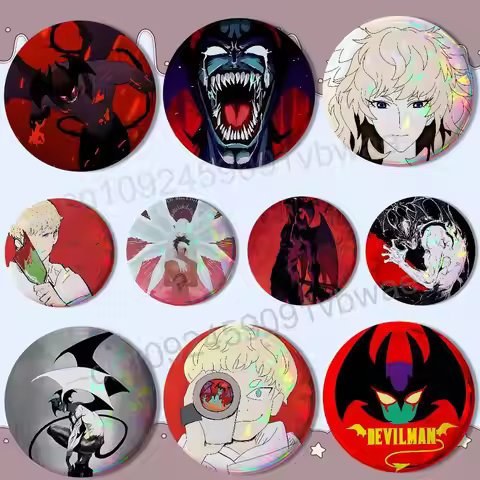 Ryo Asuka DEVILMAN crybaby Round Exquisite Badge Brooches Creative Pins For Clothes Hat Backpack Gif