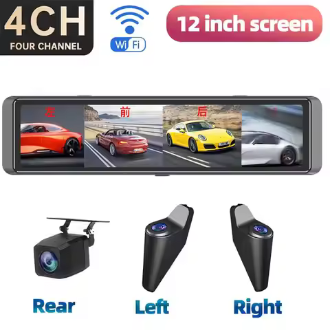 4 Channels Dash Cam 12 Inch 4K WIFI Rear View Mirror 4 Cameras Video recorder Cars DVR ADAS BSD Nigh