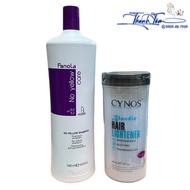 Combo of Fanola yellow depigmentation purple shampoo and Cynos hair bleaching powder