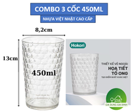 Combo 3 Cốc Nhựa Ly Nhựa Tổ Ong Việt Nhật Hokori Loại Cao Cấp - Dày Dặn Siêu Bền 300ml 450ml 1