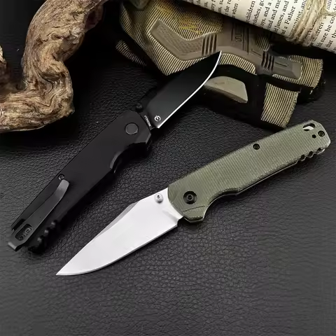 KS 6106 Outdoor Folding Pocket Knife 8Cr13Mov Steel Black G10 Green / Micarta Handle Self-Defense Ta
