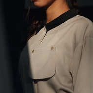 斜袋設計裇衫 - 米色 x 黑色