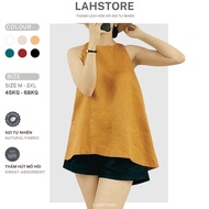 Shirt Sleeveless LAHSTORE women's linen camisole, deep slit back, wooden buttons, many colors ASN01 