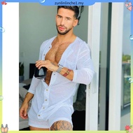 XMAN Men Homewear Long Sleeve Mesh Jumpsuit Pajamas