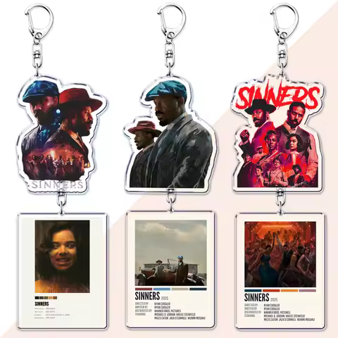 Horror Sinners Movie Keychains for Accessories Bag Scary Vampire Film Ryan Coogler Keyrings Jewelry 