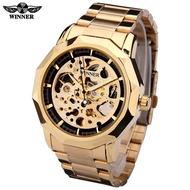 WINNER WINNER Gold Watch Men Skull Wrist Watch Semi-Automatic Mechanical Watch Steel Strap