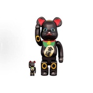 Bearbrick 電鍍黑招財貓 金運 400%+100%