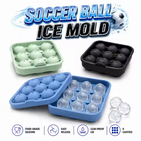 Reusable Soccer Ice Mold 4/9 Grid Silicone Sphere Ice Cube Maker Fast Demolding Football Ice Tray Fo