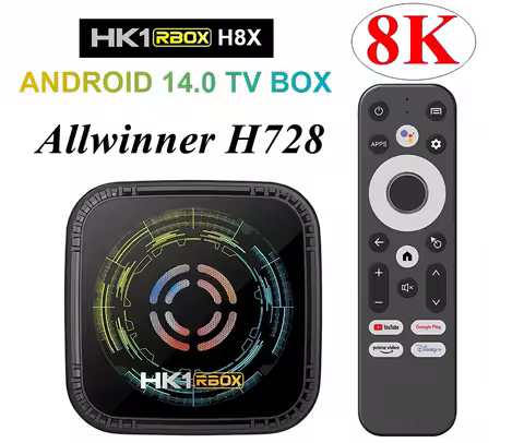 TV BOX HK1 RBOX H8X Android 14 4GB 64GB Allwinner H728 Octa Core 8K Gigabit Ethernet Wifi 6 BT HD Sm