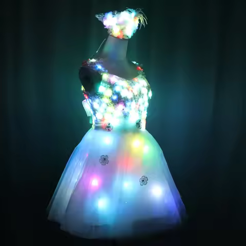 LED Dress Luminous Dress Glowing Wedding Dress Clothes Luminous Headwear Short Low Cut Group Skirt W