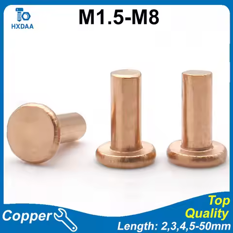 1-50pcs M1.5 M2 M2.5 M3 M4 M5 M6 M8 Red Copper Solid Flat Head Rivet GB109 Pure Copper Hammer Drive 