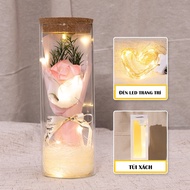 Hộp Quà Lọ Thủy Tinh Kèm Hoa Hồng 3D Sáng Đèn Led - Quà Tặng Phụ nữ 20/10 Sinh Nhật Cho Bạn Gái Vợ M