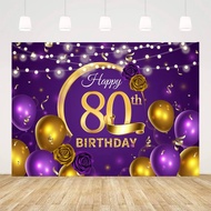 Happy 80th Birthday Photography Backdrop Gold 80 Birthday Purple Background 7x5ft Glitter 80th Birth