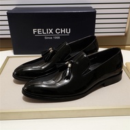 FELIX CHU Patent Leather Men Tassel Loafer Shoes Black Brown Slip on Mens Dress Shoes Wedding Party Formal Shoes Size 39-46