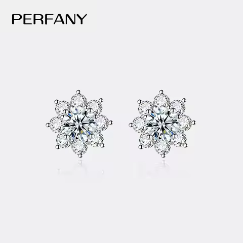 PERFANY 0.3-1CT Moissanite Earrings for Women S925 Pure Silver Snowflake Simulation Diamond Earrings