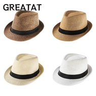 GREATAT Straw Panama Cap Fashion Gangster Cap Beach Jazz Dress Hat