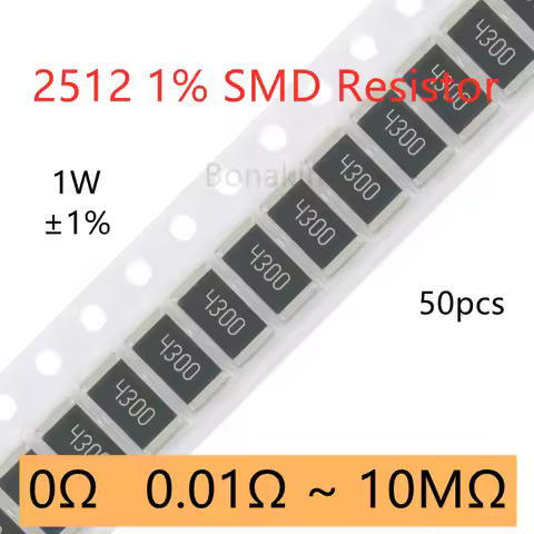 50pcs 2512 1% SMD Resistor 0.01R0.02R0.05R0.1R0.2R0.25R0.5R0.33R0R1R2R4.7R5.1R10R20R22R33R51R100R200